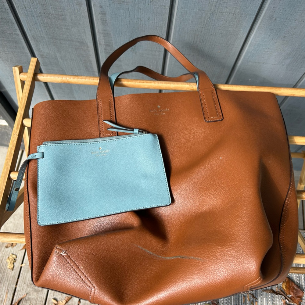 Kate Spade Tote Set Brown and Light Blue Pre-Owned Large Purse